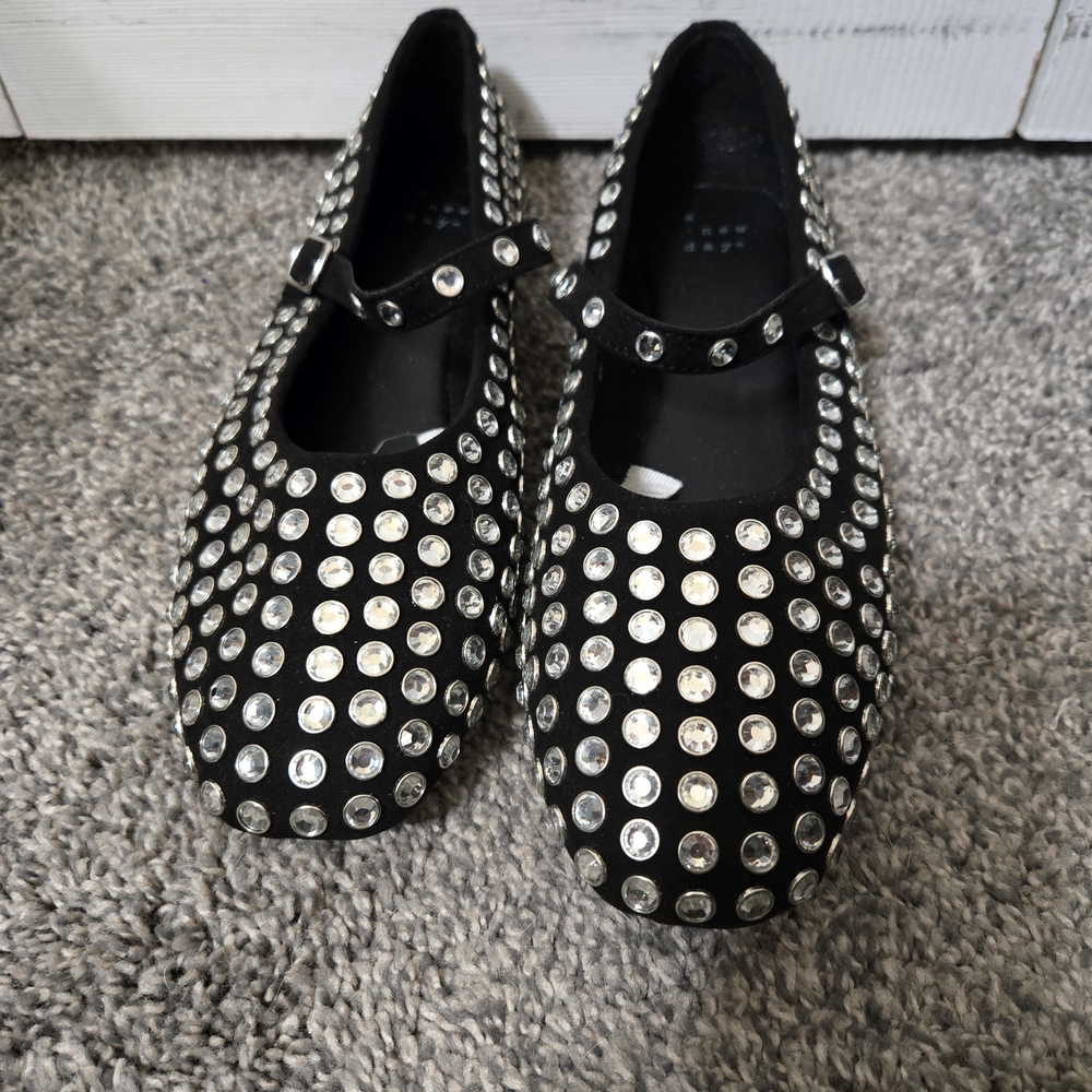 Issa Black Rhinestone Studded Mary Jane Style Ballet Flats Shoes, Size 8, NWOT - Picture 3 of 11